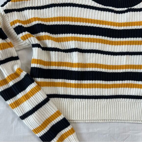 PacSun PS/LA Women's Small Cropped Sweater White Yellow Stripe Crew Neck - Picture 2 of 4